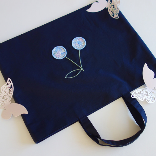 レッスンバッグ さくらんぼ 刺繍 ネイビー リバティ チェリー 女の子