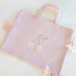 レッスンバッグ ピンク さくらんぼ 刺繍 リバティ チェリー
