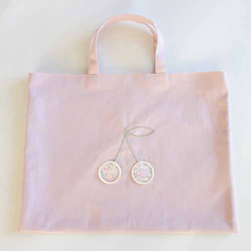 レッスンバッグ ピンク さくらんぼ 刺繍 リバティ チェリー