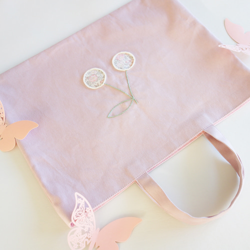 レッスンバッグ ピンク さくらんぼ 刺繍 リバティ チェリー
