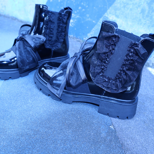 リボンリメイクシューズ9009 meikeiin リメイクハンドメイド ブーツ  