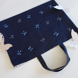 レッスンバッグ さくらんぼ 刺繍 ネイビー リバティ チェリー