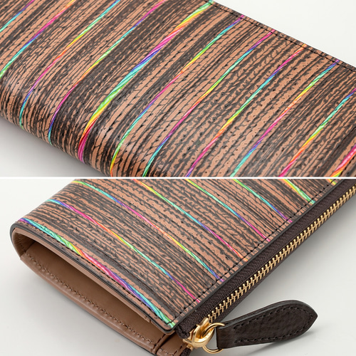 唯一無二 の 漉き模様革 スキモレザー 本革 L字ファスナー 長財布  