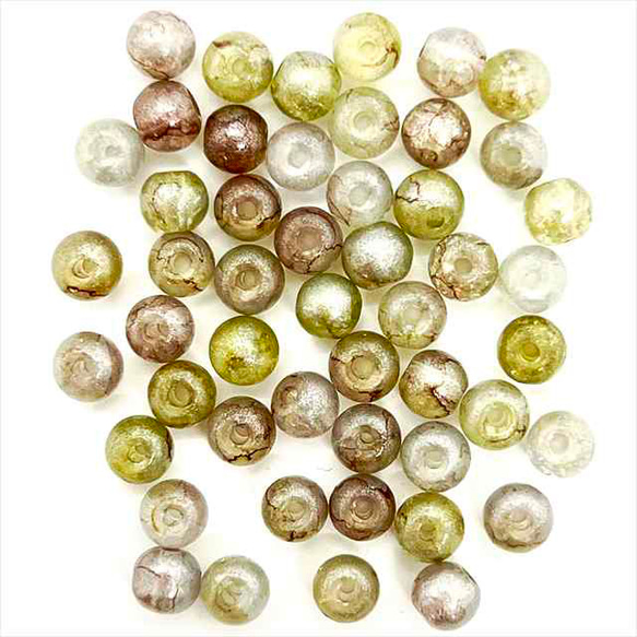 【50顆】圓形大理石玻璃珠★i/4mm★綠棕圓珠混色 第3張的照片