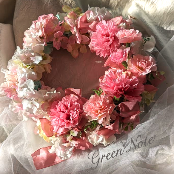 ずっときれいなふわふわピンク！紫陽花とカーネーションにフランス