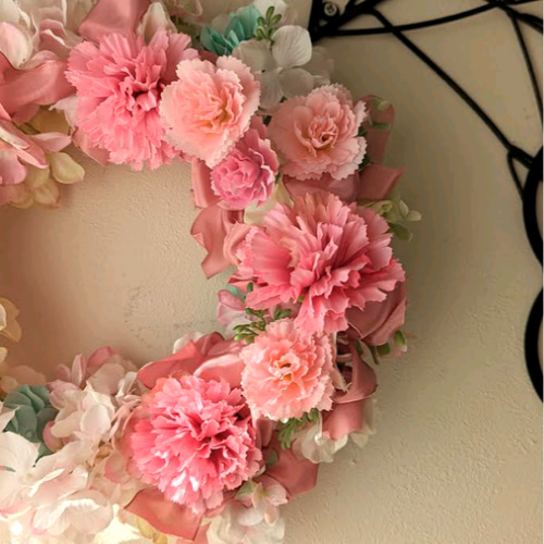 ずっときれいなふわふわピンク！紫陽花とカーネーションにフランス