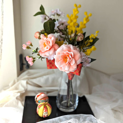 毎年きれい！桜にミモザ、ペールピンク椿のアレンジメント４点セット　ひな祭り　　和室　玄関　インテリア 5枚目の画像