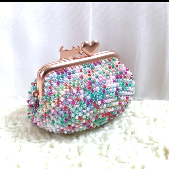 ビーズのがま口☆がま口ポーチ☆ハンドメイドがま口☆イヤホンケース  