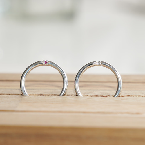 細・2石ver<姉妹店コラボリング>埋め込み石のベーシックリング / SV925