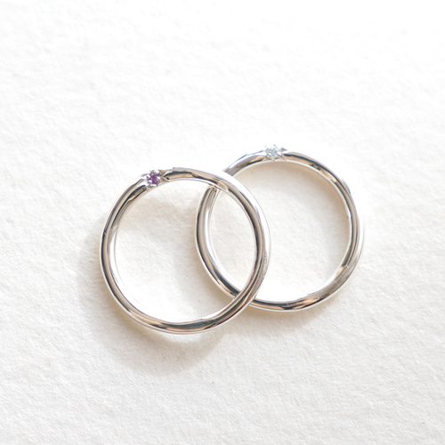 細・2石ver<姉妹店コラボリング>埋め込み石のベーシックリング / SV925