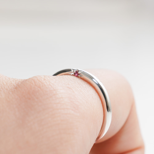 細・2石ver<姉妹店コラボリング>埋め込み石のベーシックリング / SV925