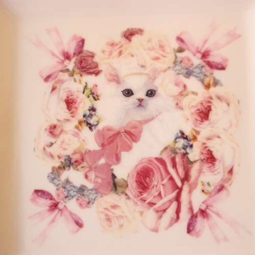 SALE】白猫さんの15㎝スクエアプレート「ポーセラーツ」 中皿