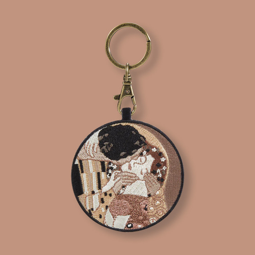 絵画 アート クリムト 接吻 キス グスタフ 刺繍キーホルダー 両面刺繍