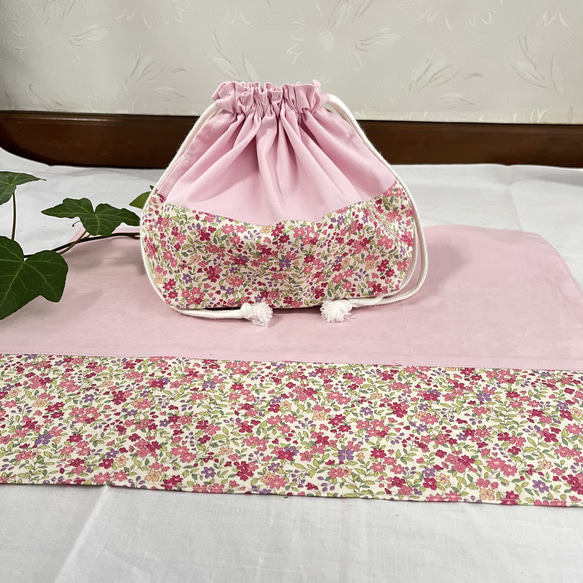 お弁当袋とランチョンマットのセット(ピンク花柄) 弁当袋 petit-monet