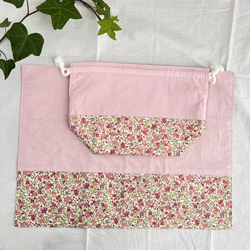 お弁当袋とランチョンマットのセット(ピンク花柄) 弁当袋 petit-monet