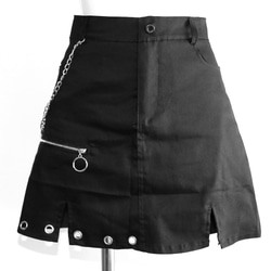 Eyelet&Silver Chain Mini Skirt (black) ミニスカート ブラック 黒 カジュアル 8枚目の画像