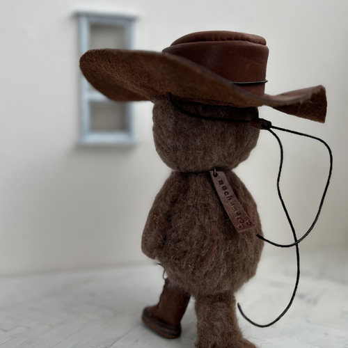 カウボーイハットのごーぐるにゃんこ ぬいぐるみ 羊毛フェルト 羊毛