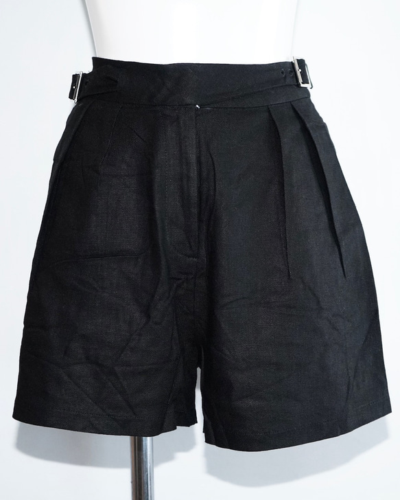 Belted Waist Tuck Short Pants (black) ハーフパンツ ブラック 黒 カジュアル 6枚目の画像
