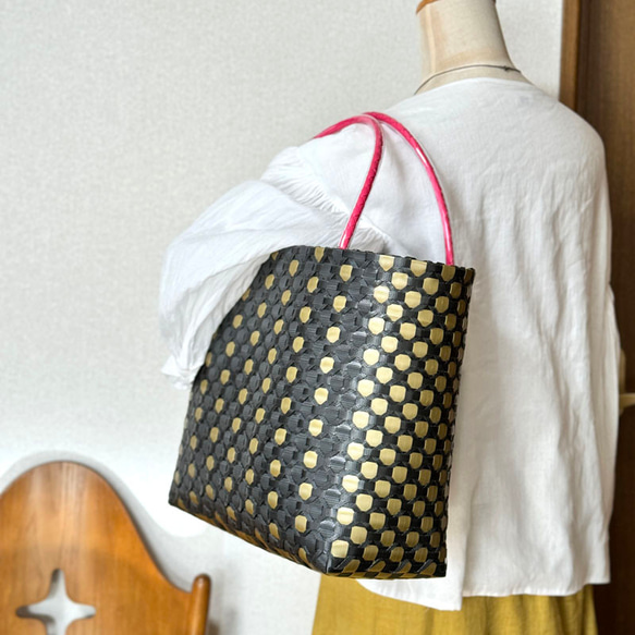 プラカゴバッグ GOLD×ブラック L 2WAYプラカゴバッグ プラカゴ トートバッグ