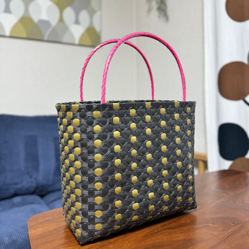 バレリアプラカゴ ☆バカンスバッグ☆ 水玉プラカゴ（ブラック／ゴールド） かご