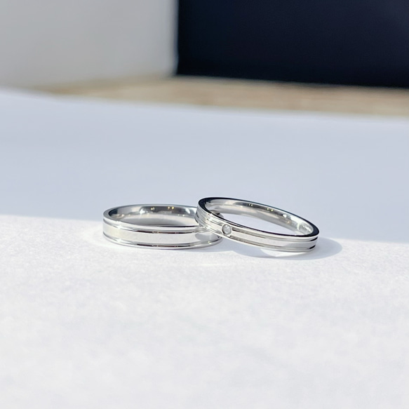 【新作】天然ダイヤモンド付き ペアリング ステンレス アレルギーフリー マリッジリング ブライダル 結婚指輪 刻印 名 9枚目の画像