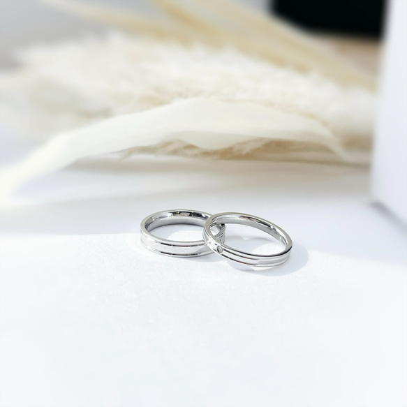 【新作】天然ダイヤモンド付き ペアリング ステンレス アレルギーフリー マリッジリング ブライダル 結婚指輪 刻印 名 11枚目の画像