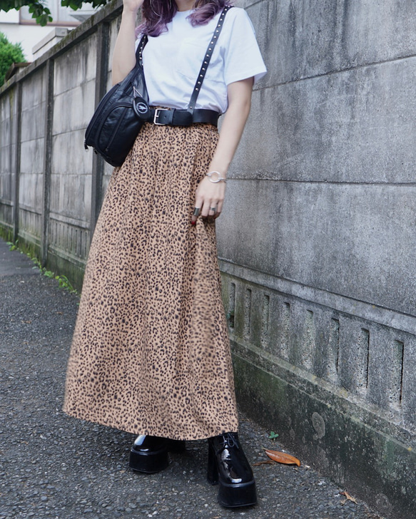 Leopard A-Line Long Skirt (brown) ロングスカート レオパード