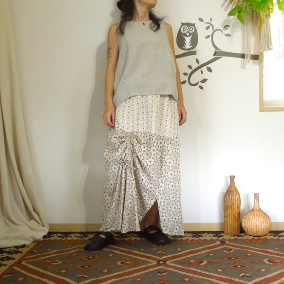 美品PLEATS PLEASE幾何学模様柄変形ロングスカート