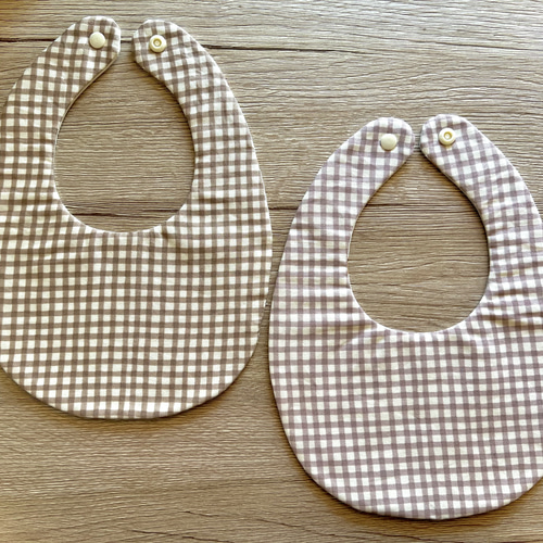 ハンドメイドスタイ　たまご型　チェック　レース たまご型スタイ(くまさん×チェック) スタイ・よだれかけ aile