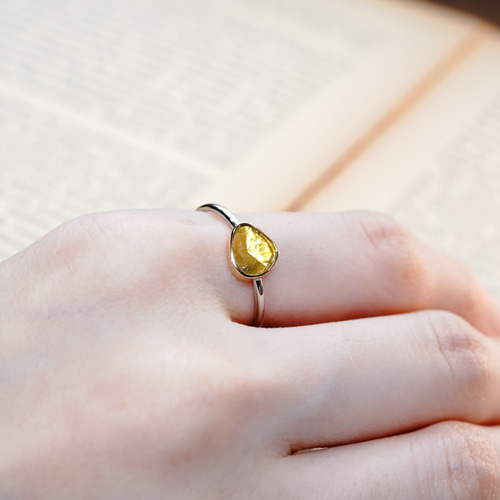 K18 YG/PT 「陽だまりアート』スライスカット 天然ダイヤモンド リング