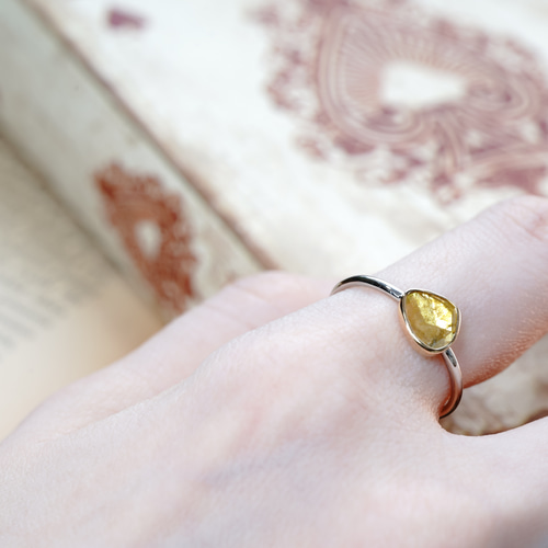 K18 YG/PT 「陽だまりアート』スライスカット 天然ダイヤモンド リング