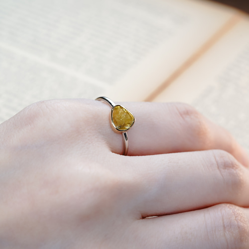 K18 YG/PT 「陽だまりアート』スライスカット 天然ダイヤモンド リング