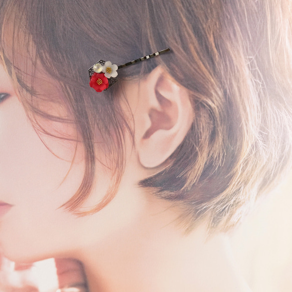 梅花（メイファ）の髪飾り　紅梅×白梅 3枚目の画像