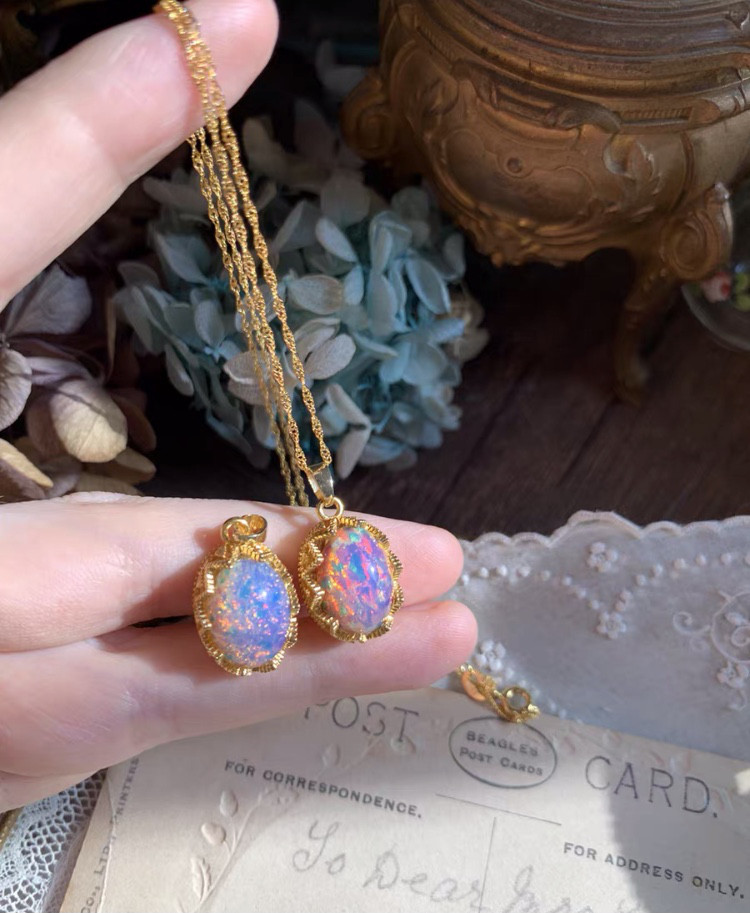 フェアリーランド オパール カラフル ウエスタンヴィンテージ オールドガラスストーン ネックレス レトロ レインボー