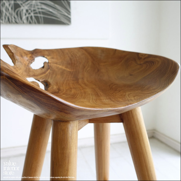 チーク無垢材 バースツールSliv/02 椅子 カウンターチェア ハイスツール イス 素朴 プリミティブ 無垢材家具 3枚目の画像