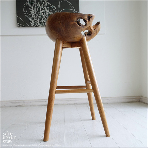 チーク無垢材 バースツールSliv/02 椅子 カウンターチェア ハイスツール イス 素朴 プリミティブ 無垢材家具 4枚目の画像