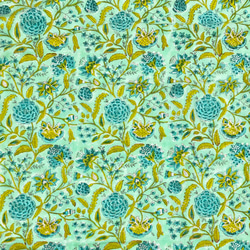 【50cm單位】淺綠色藍花印度手工塊印花布料棉質 第4張的照片
