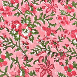 【50cm單位】粉紅色花朵印度手工塊印花布料棉質 第3張的照片