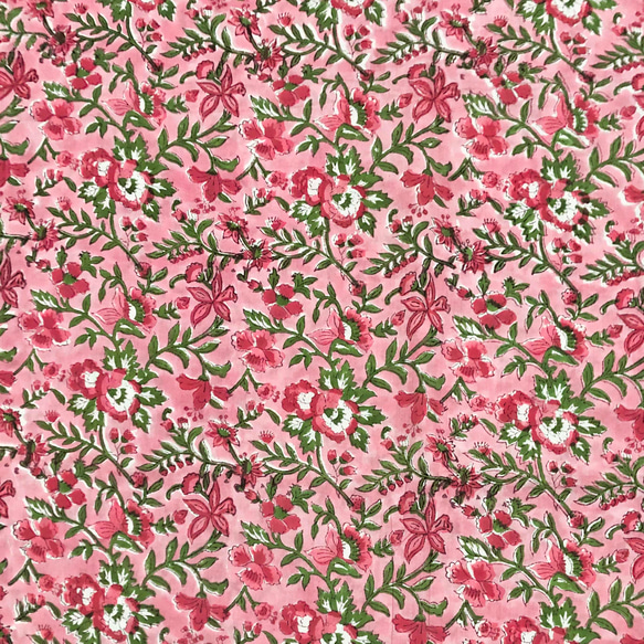 【50cm單位】粉紅色花朵印度手工塊印花布料棉質 第5張的照片
