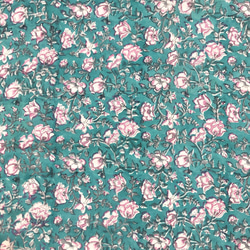 【50cm單位】孔雀綠紫花印度手工塊印花布料棉質 第4張的照片