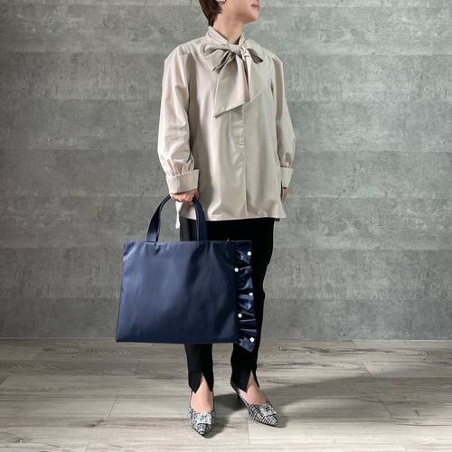 撥水】親子でも♡大人可愛いフリルパール 卒業 入学 A4トートバッグ