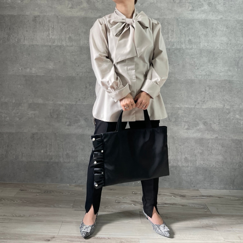 撥水】親子でも♡大人可愛いフリルパール 卒業 入学 A4トートバッグ