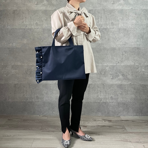 まみ　レッスンバッグ　パール 撥水】親子でも♡大人可愛いフリルパール 卒業 入学 A4トート