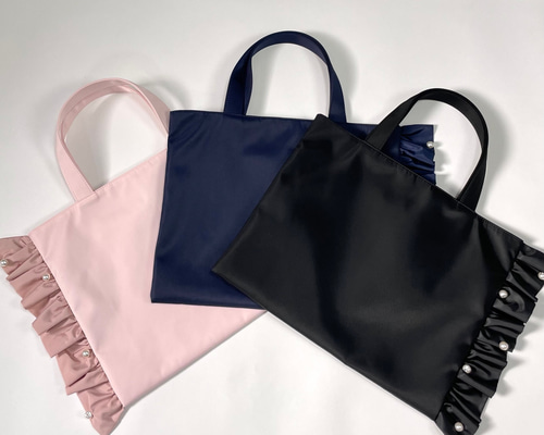 撥水】親子でも♡大人可愛いフリルパール 卒業 入学 A4トートバッグ