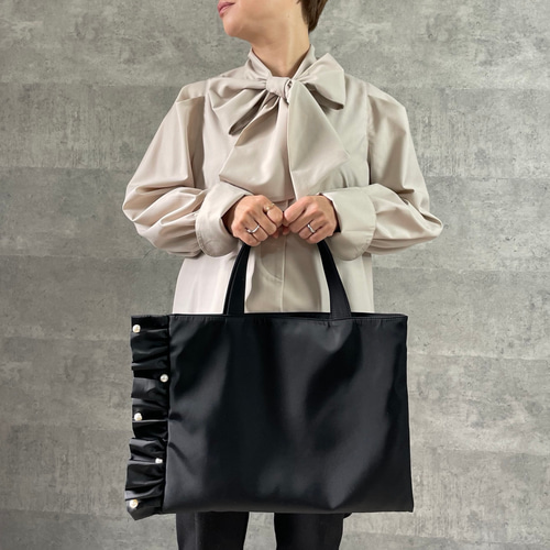 撥水】親子でも♡大人可愛いフリルパール 卒業 入学 A4トートバッグ