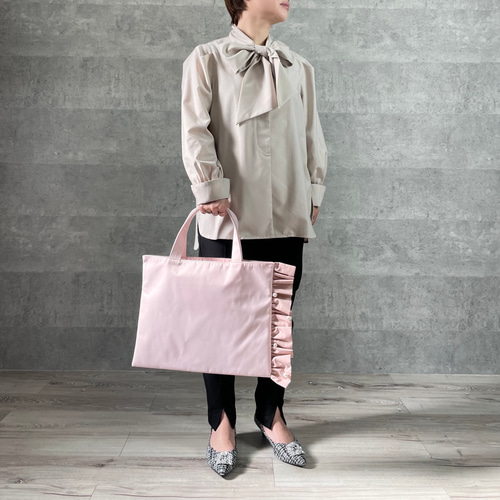 まみ　レッスンバッグ　パール 撥水】親子でも♡大人可愛いフリルパール 卒業 入学 A4トート