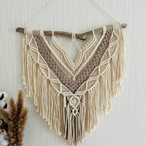 マクラメタペストリー♡BIGサイズ♡生成×グレージュ タペストリー