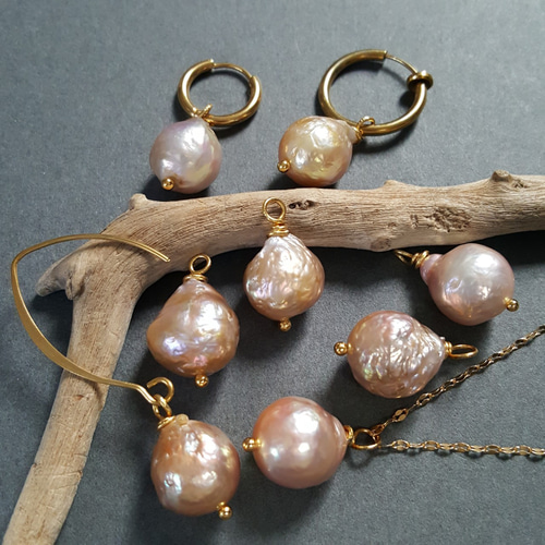 1pcs] バロックパール チャーム 淡水パール サージカルステンレス 金属