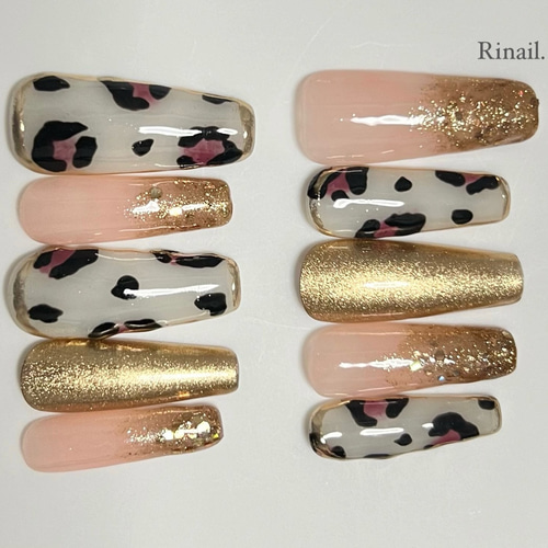 ネイルチップ　ヒョウ柄ネイル　アクセサリーネイル　リングネイル ヒョウ柄ネイル ネイルチップ（つけ爪） Rinail. 通販 17165495