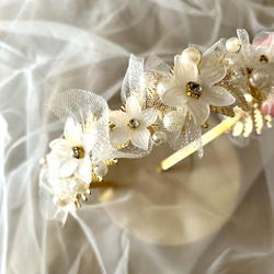 《送料無料》♡フラワー×チュールカチューシャ♡成人式 卒業式 結婚式 チュールレース パール 2枚目の画像
